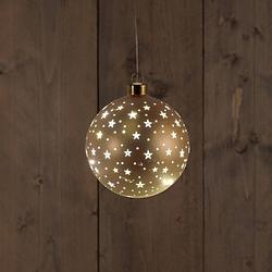 Foto van Anna'ss collection - ball glass matt gold with stars 12cm / led warm white /
