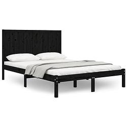 Foto van The living store houten bedframe - massief grenenhout - 195.5x145.5x31 cm - zwart