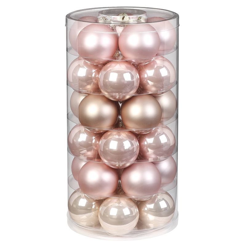 Foto van 60x stuks glazen kerstballen parel roze 6 cm glans en mat - kerstbal