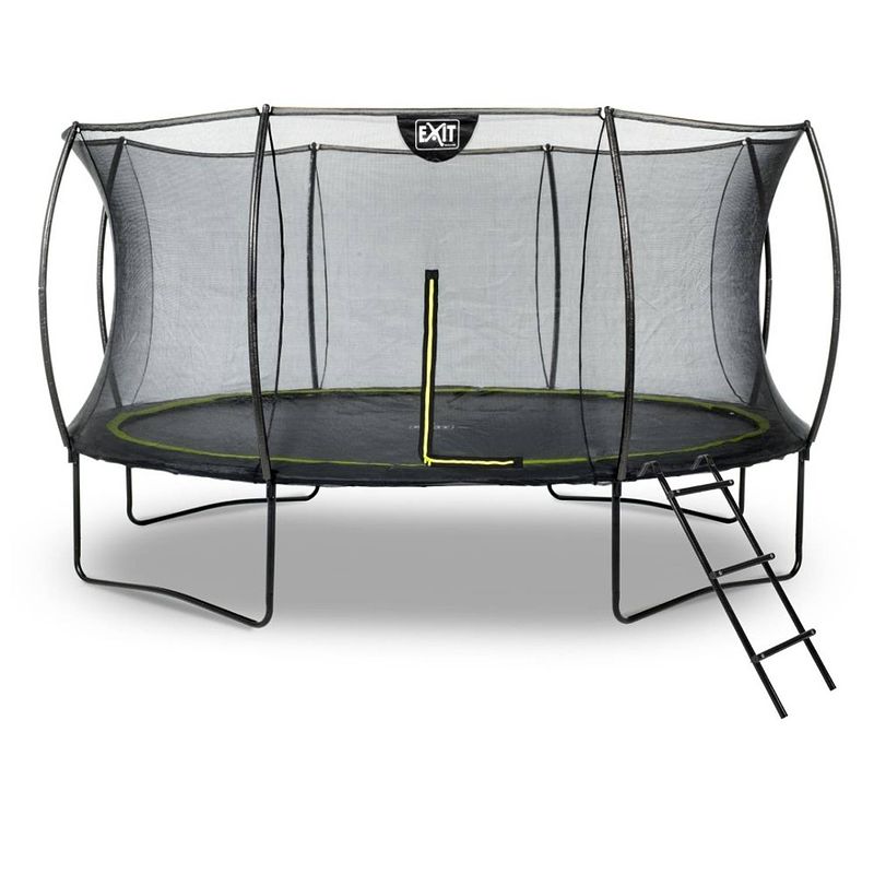 Foto van Exit - trampoline met veiligheidsnet en ladder - op poten - silhouette - rond - ø427cm - zwart