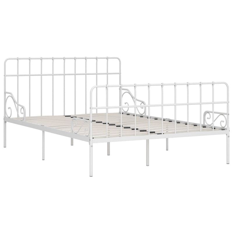 Foto van The living store metalen bedframe - wit - 204x145x95 cm - geschikt voor 140x200 cm matras - met bloempatroon -