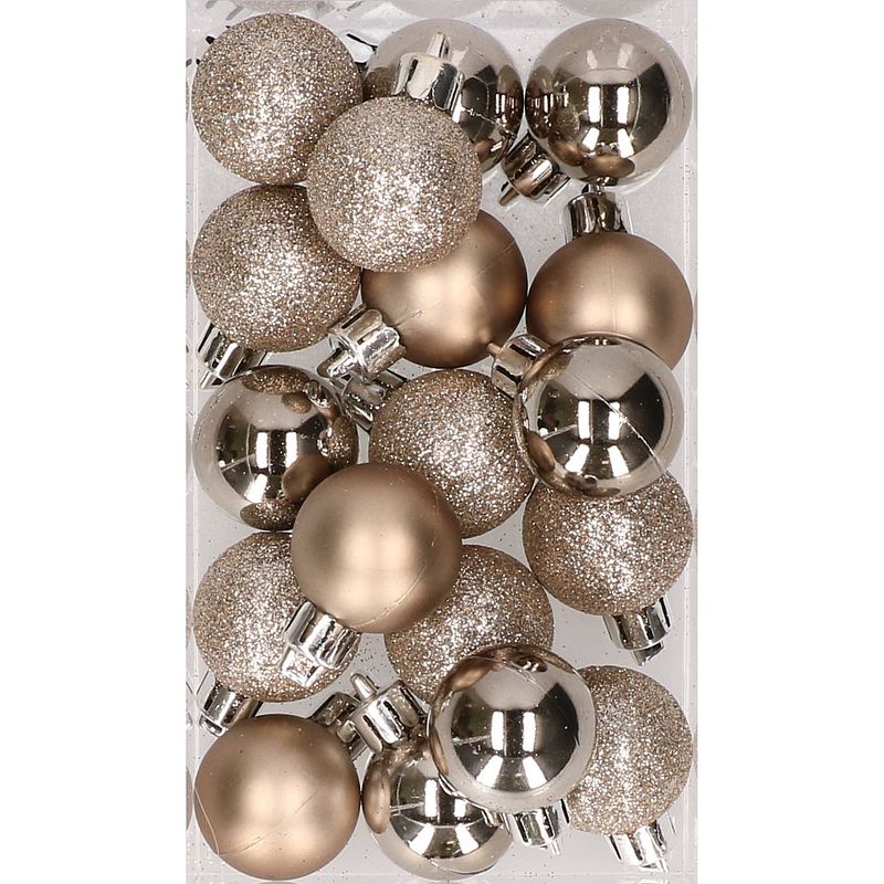 Foto van 20x stuks kunststof kerstballen parel champagne 3 cm mat/glans/glitter - kerstbal