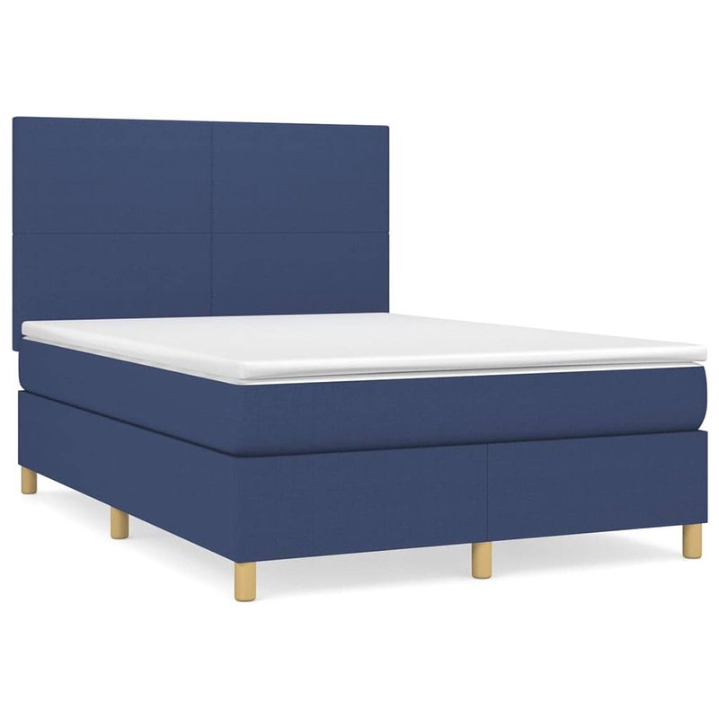 Foto van The living store boxspringbed - pocketvering - stof - blauw - 193 x 144 x 118/128 cm