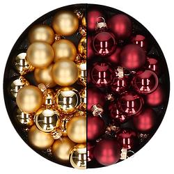 Foto van Mini kerstballen - 48x st - donkerrood en goud - 2,5 cm - glas - kerstbal