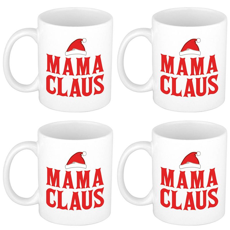 Foto van Set van 4x stuks mama claus koffiemokken / theebekers kerst cadeau mama 300 ml - bekers