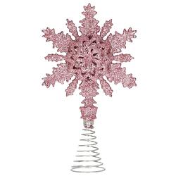 Foto van Kunststof kerstboom sneeuwvlok piek glitter roze 20 cm - kerstboompieken