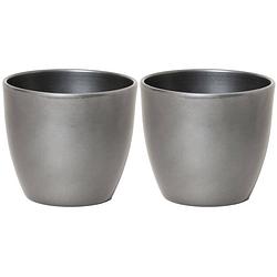 Foto van 2x stuks bloempot glanzend zilver metallic keramiek voor kamerplant h19 x d22.5 cm - plantenpotten