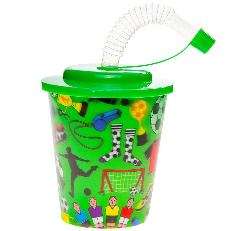 Foto van Decopatent® 12 stuks voetbal 3d drink beker met rietje en deksel -