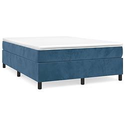 Foto van The living store boxspringbed - donkerblauw - 193 x 140 x 35 cm - zacht fluweel - pocketvering matras - middelharde