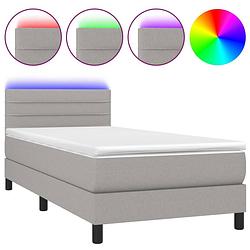 Foto van The living store boxspring - led - 193x90x78/88 cm - lichtgrijs - met pocketvering matras en huidvriendelijk topmatras