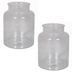 Foto van Set van 2x stuks glazen melkbus vaas/vazen 8 liter smalle hals 19 x 25 cm - vazen