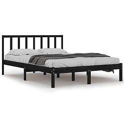 Foto van The living store houten bedframe - zwarte - 205.5 x 146 x 100 cm - massief grenenhout - geschikt voor 140 x 200 cm