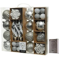 Foto van 50x zilveren kerstballen en figuren 4-8-15 cm kunststof mix incl. ophanghaakjes - kerstbal
