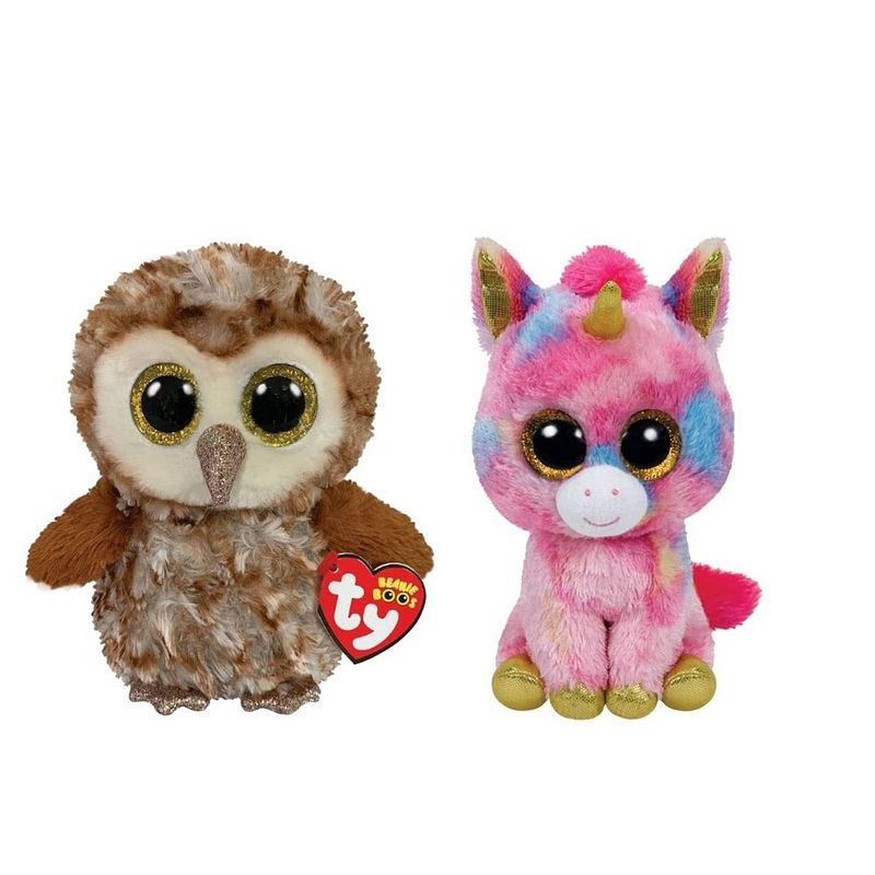 Foto van Ty - knuffel - beanie boo's - percy owl & fantasia unicorn