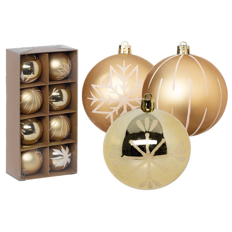 Foto van Feeric lights and christmas kerstballen 8x - 8 cm - kunststof -goud - kerstbal