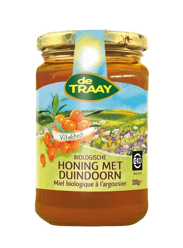 Foto van De traay honing met duindoorn biologisch