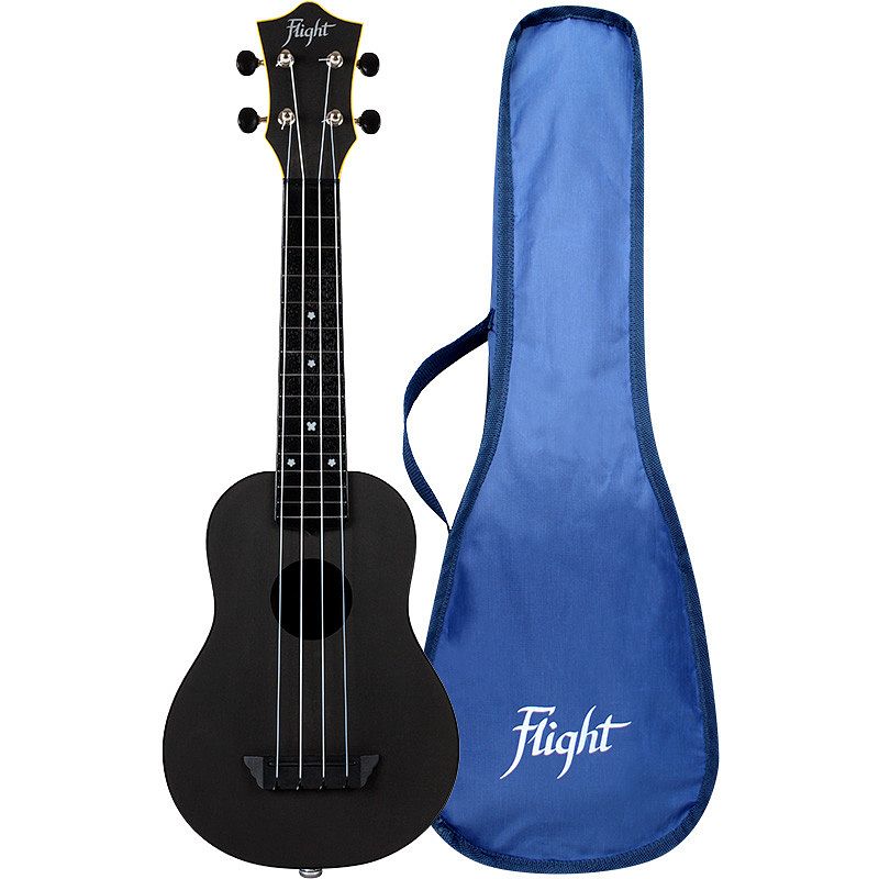 Foto van Flight travel series tus35e black elektrisch-akoestische sopraan ukelele met gigbag