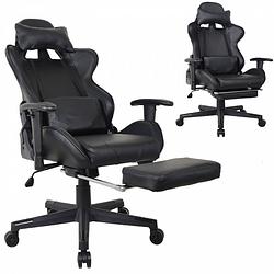 Foto van Gamestoel bureaustoel thomas - met voetsteun - racing stijl - ergonomisch verstelbaar - zwart