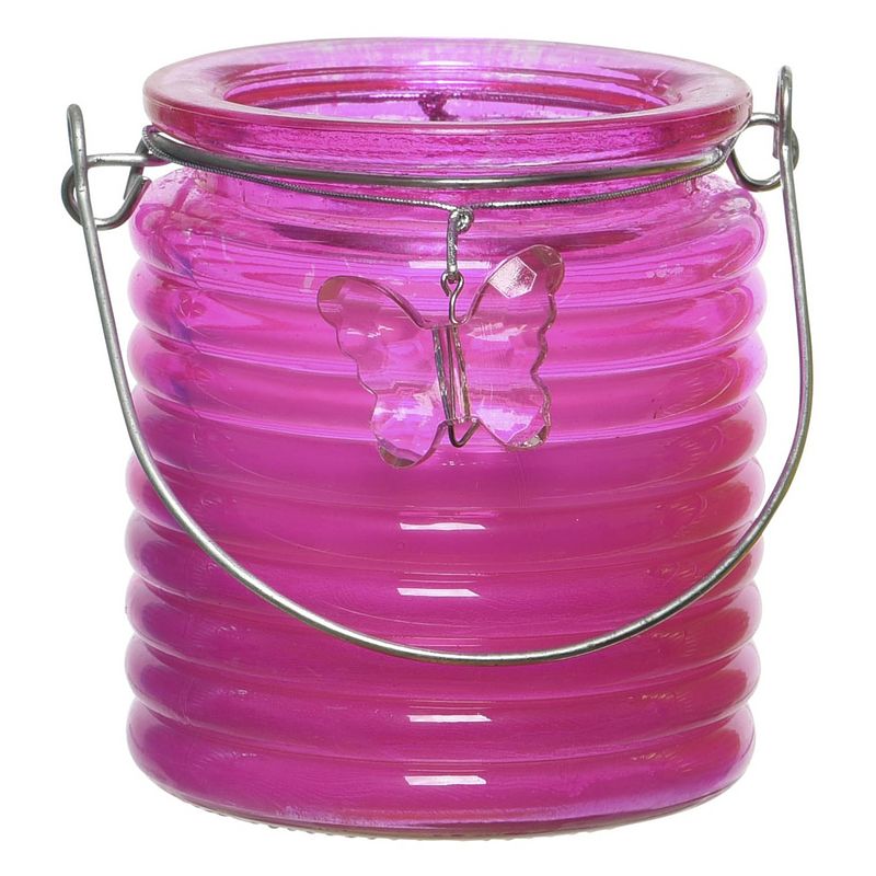 Foto van Citronella anti muggen kaarsen windlicht roze 20 branduren - geurkaarsen