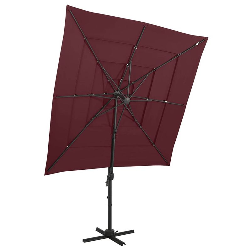 Foto van Vidaxl parasol 4-laags met aluminium paal 250x250 cm bordeauxrood