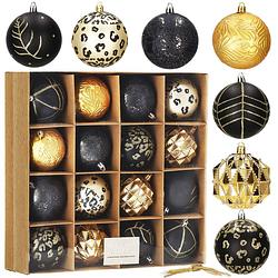 Foto van Kerstballen 16 stuks goud/zwart