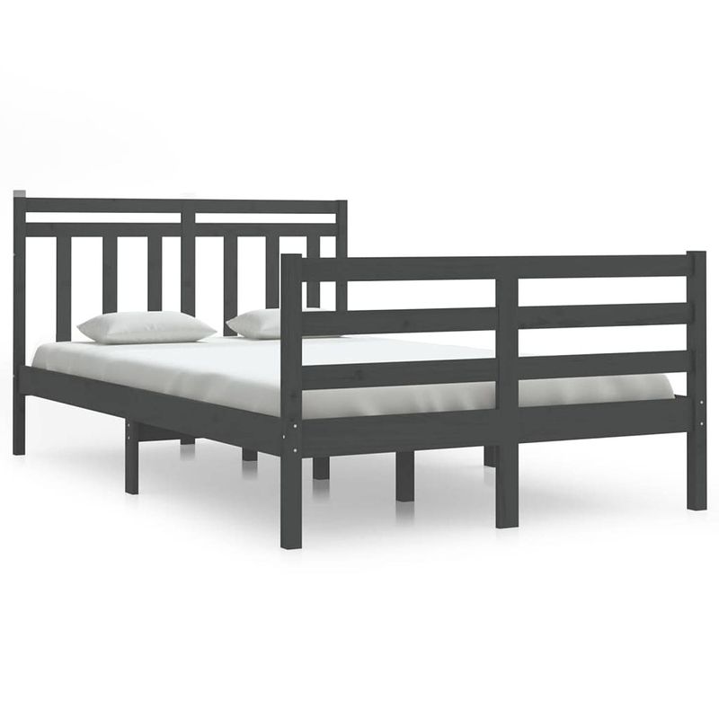 Foto van The living store bedframe - grenenhout - multiplex lattenbodem - 205.5 x 125.5 x 69.5 cm - grijs