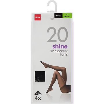 Foto van Hema panty shine transparent 20 denier zwart maat s 36/38 4 stuks bij jumbo