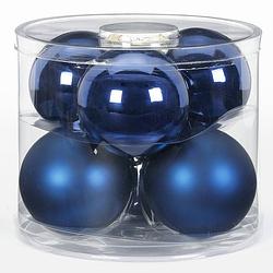 Foto van 12x donkerblauwe glazen kerstballen 10 cm glans en mat - kerstbal