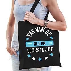 Foto van Bellatio decorations cadeau tas juf - zwart/blauw - 42 x 38 cm - tas van de aller leukste juf - feest boodschappentassen