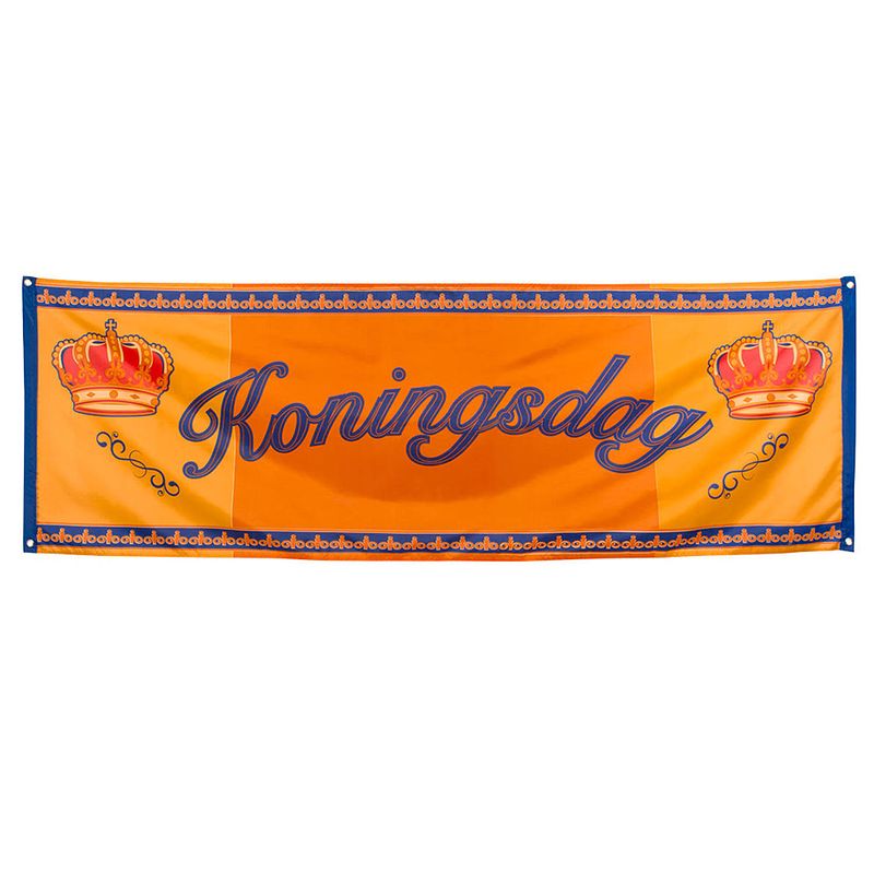 Foto van 2x koningsdag spandoek/ banner 220 cm - feestbanieren