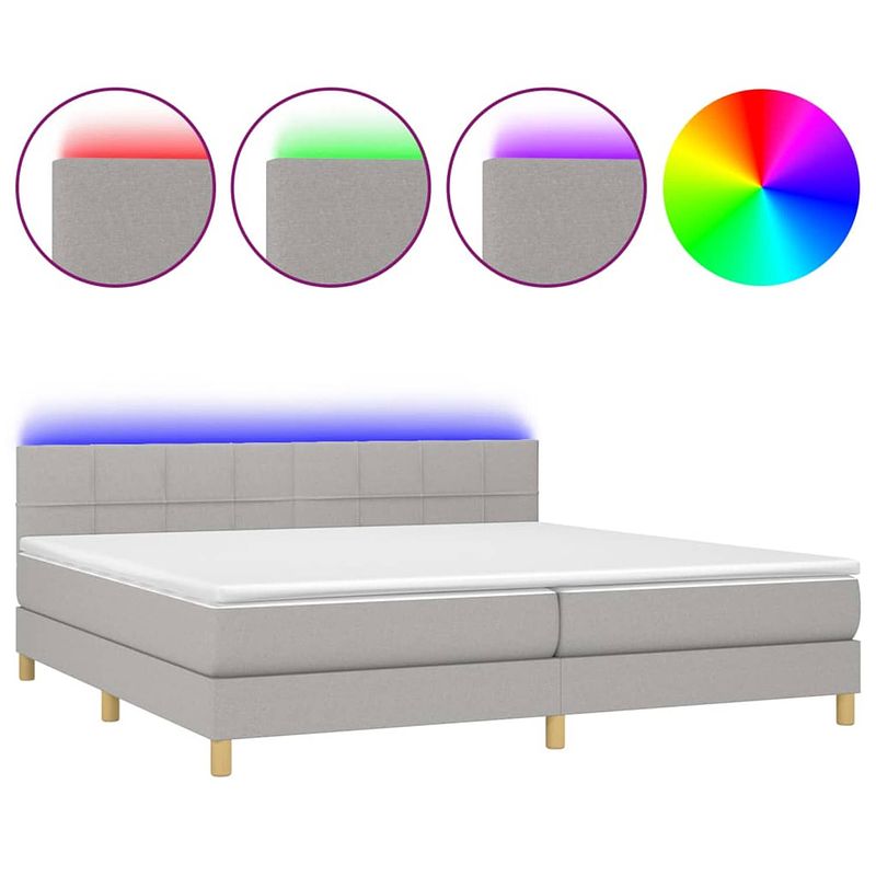 Foto van The living store boxspring - led - 203 x 200 - lichtgrijs - pocketvering - huidvriendelijk