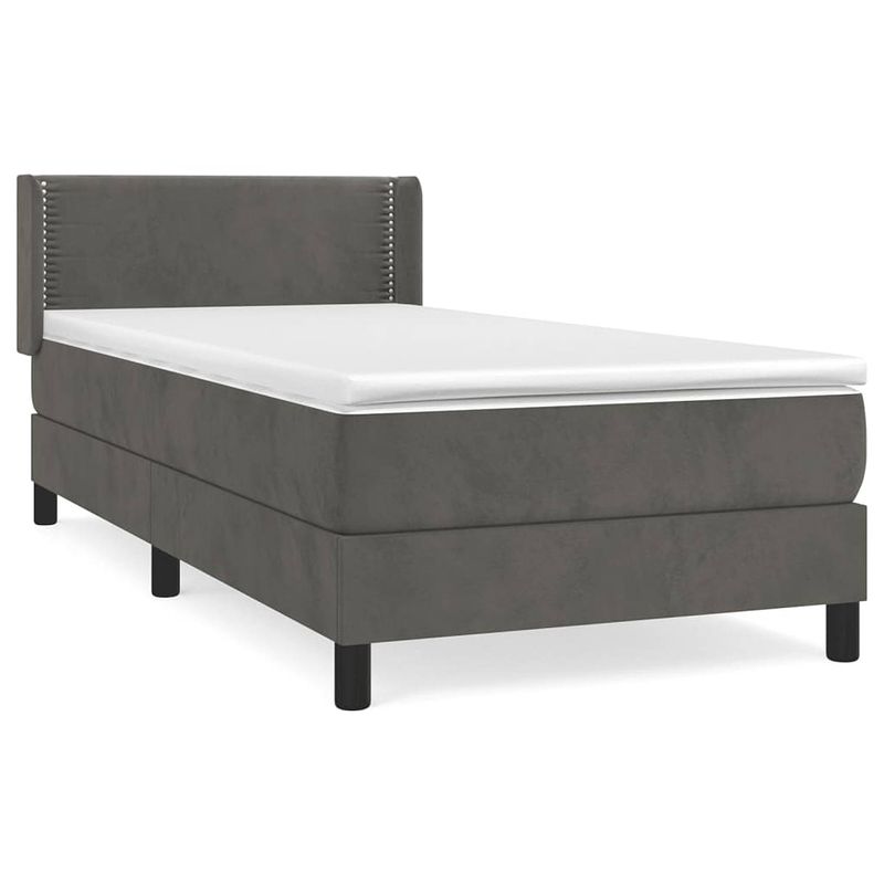 Foto van The living store boxspringbed - fluweel - pocketvering - middelharde ondersteuning - donkergrijs - 203x103x78/88cm -