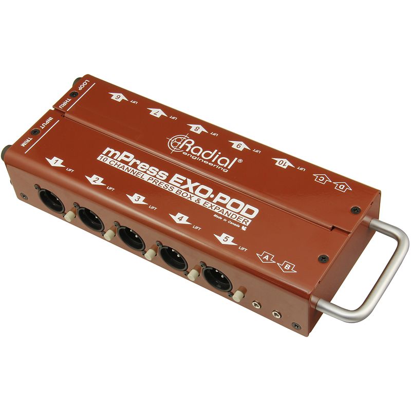 Foto van Radial exo-pod passieve splitter - 10 x xlr en 4 x 3.5 mm jack voor mpress