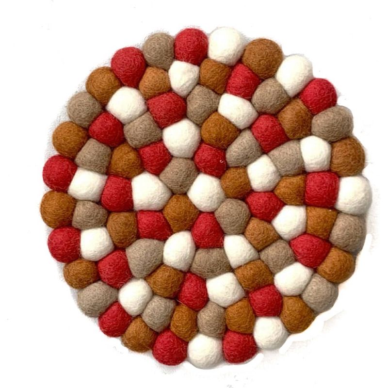 Foto van Onderzetter vilt bolletjes - wit, oranjebruin, beige, rood - 20cm - fairmade