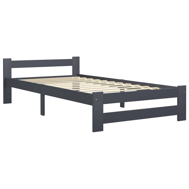 Foto van The living store bedframe - massief grenenhout - 204 x 97 x 55 cm - donkergrijs