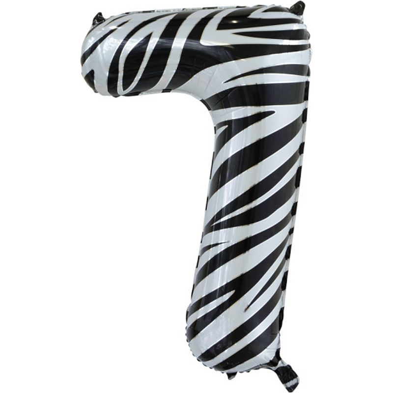 Foto van Wefiesta folieballon cijfer 7 zebra 86 cm zwart/wit