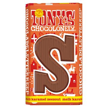 Foto van Tony'ss chocolonely melk chocoladeletterreep met karamel zeezout s 180g bij jumbo