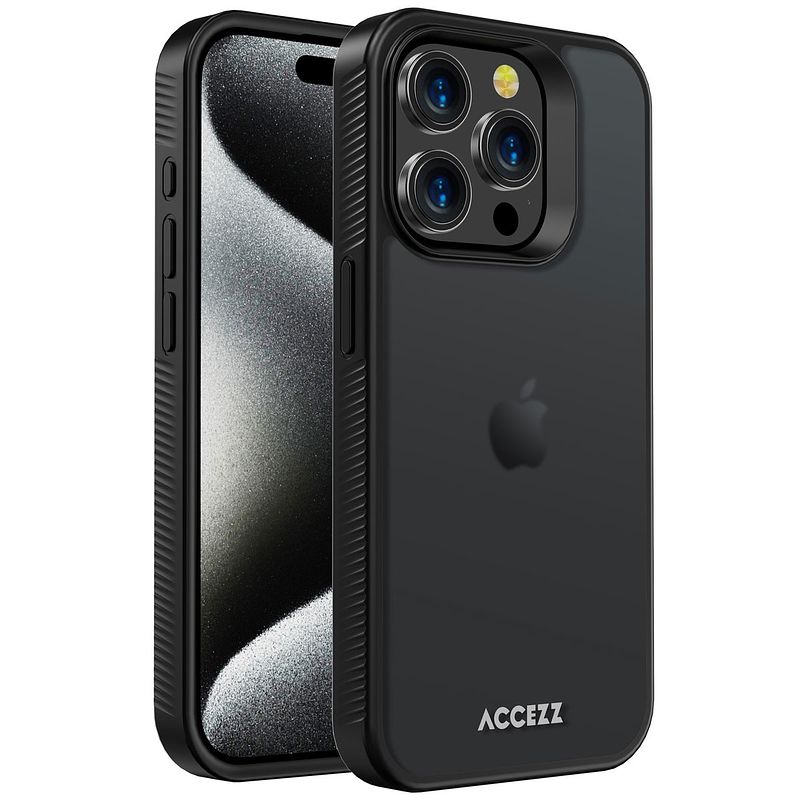 Foto van Accezz rugged frosted backcover iphone 15 pro telefoonhoesje zwart