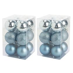 Foto van 24x stuks kunststof kerstballen ijsblauw 6 cm mat/glans/glitter - kerstbal