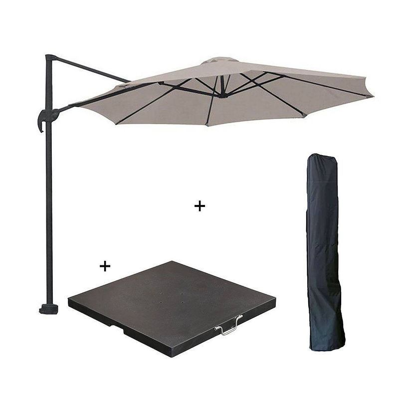 Foto van Garden impressions hawaii zweefparasol s ø300 - donker grijs/zand met 80 kg parasolvoet en parasolhoes