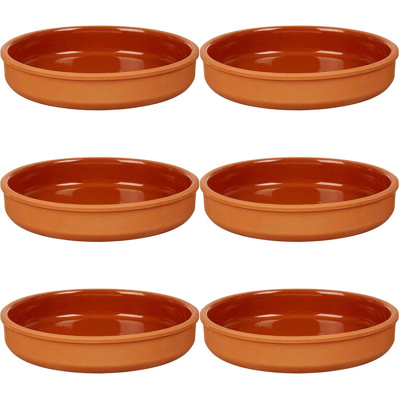 Foto van 6x stuks tapas/hapjes serveren/oven schaal terracotta/bruin 23 x 4 cm - snack en tapasschalen