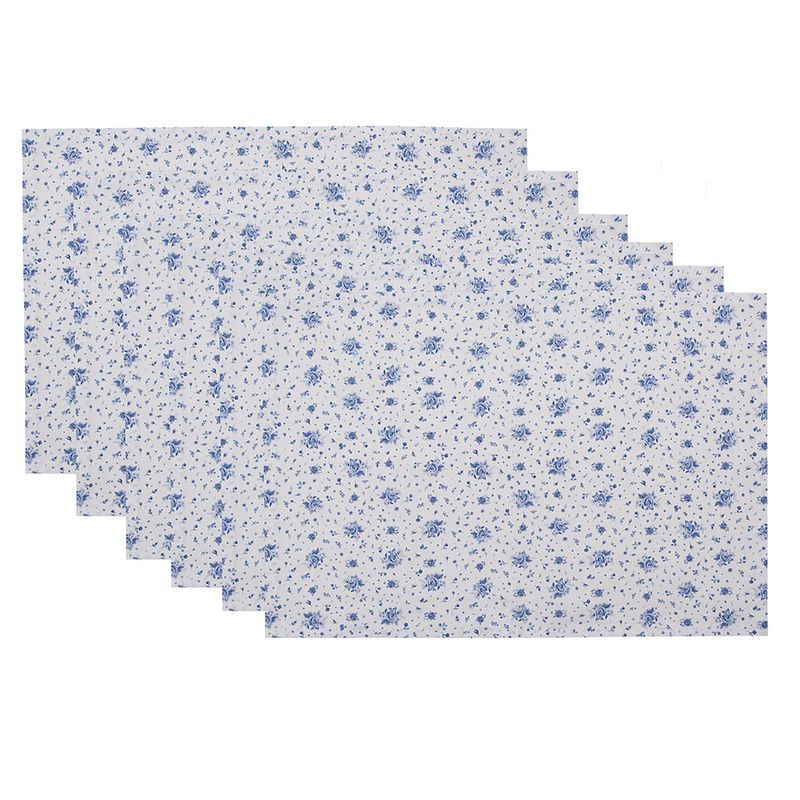 Foto van Clayre & eef placemats set van 6 48x33 cm wit blauw katoen rechthoek roosjes blauw