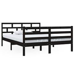 Foto van The living store bedframe grenenhout - zwart - 195.5 x 146 x 100 cm - stevige lattenbodem - geschikt voor 140 x 190 cm