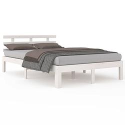 Foto van The living store houten bedframe - wit - 205.5 x 153.5 x 69.5 cm - massief grenenhout - geschikt voor 150 x 200 cm