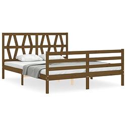 Foto van The living store massief grenenhouten bedframe - 205.5 x 165.5 x 100 cm - multiplex lattenbodem - honingbruin