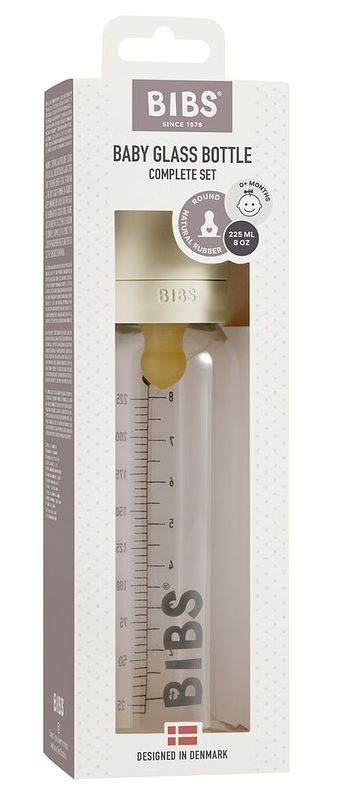 Foto van Bibs glazen babyfles complete set ivory 225 ml