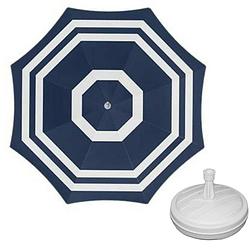 Foto van Parasol - blauw/wit - d160 cm - incl. draagtas - parasolvoet - 42 cm - parasols