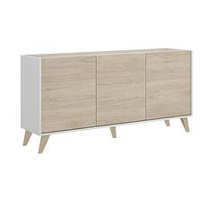 Foto van Ness low buffet - melamine light en white wood decor - 3 deuren - l 155 x d 43 x h 75 cm