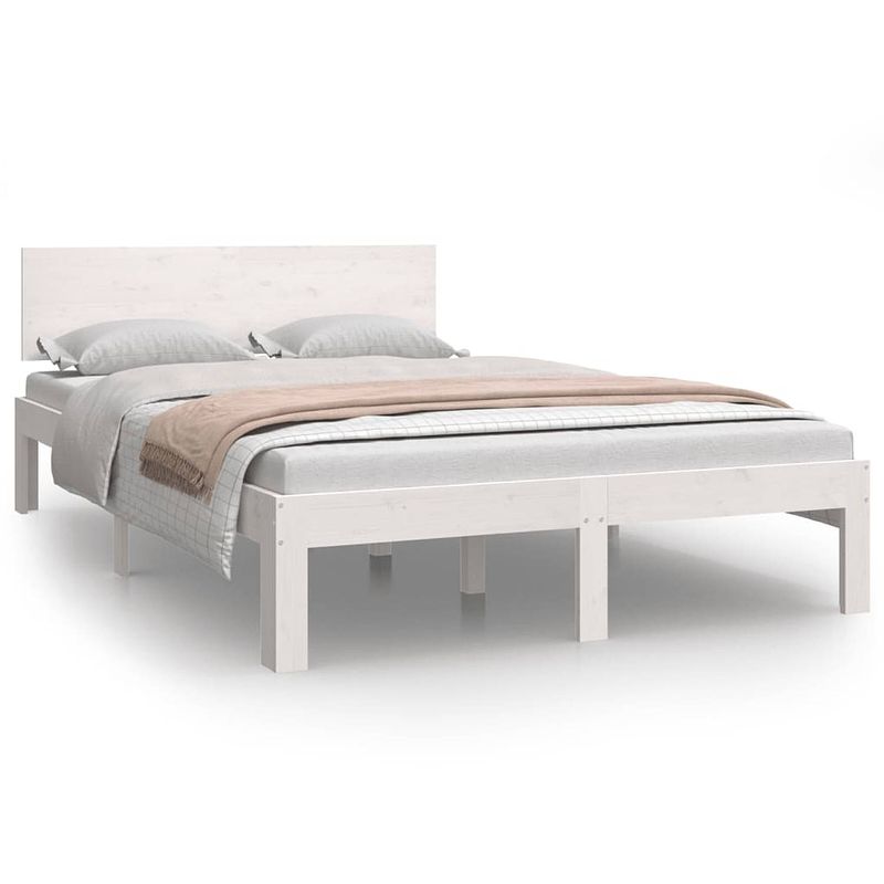 Foto van The living store houten bedframe - modern - slaapkamermeubilair - afmeting- 205.5 x 123.5 x 69.5 cm - ken- wit -