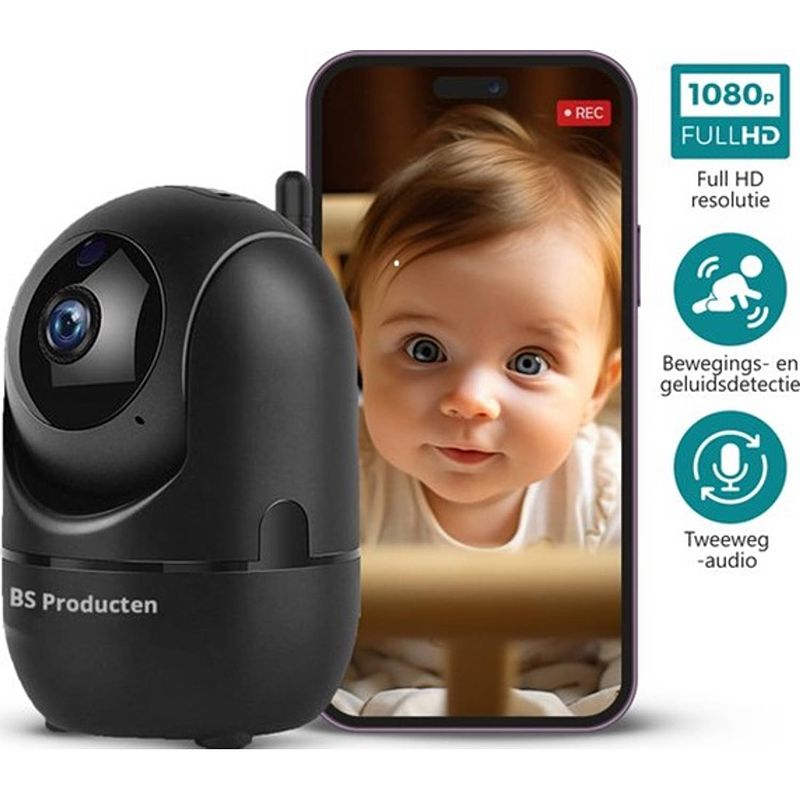 Foto van Bs producten babyfoon met camera en app - wifi - full hd - zwart